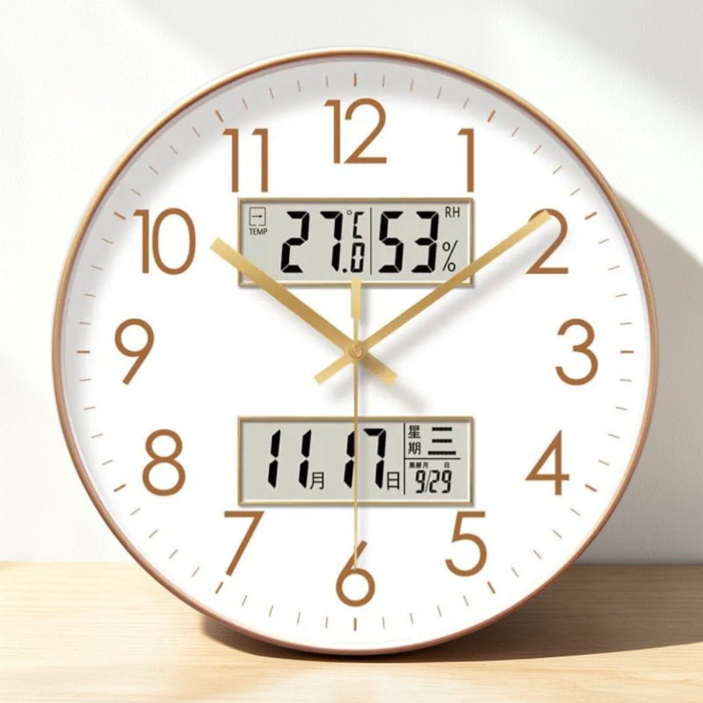 Silent Wall Clock with Calendar and Thermometer