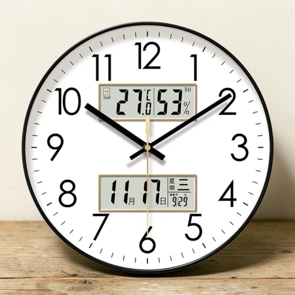 Silent Wall Clock with Calendar and Thermometer