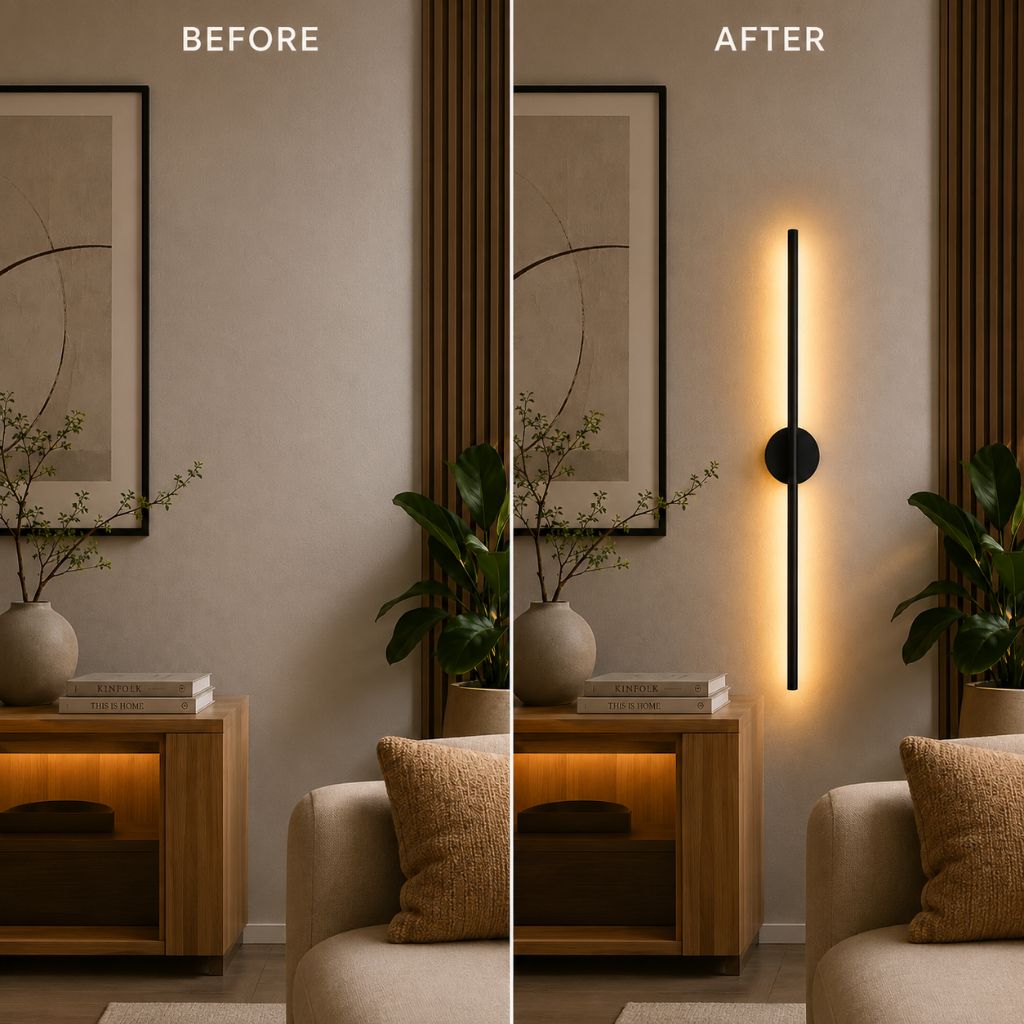 Black Linear LED Wall Light, Slim Design