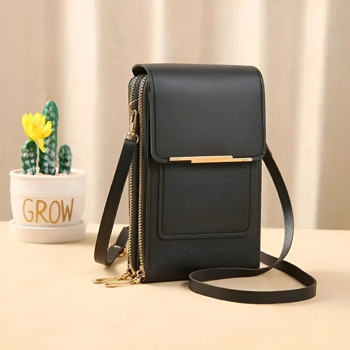 Sac à bandoulière en cuir souple avec poche anti-RFID