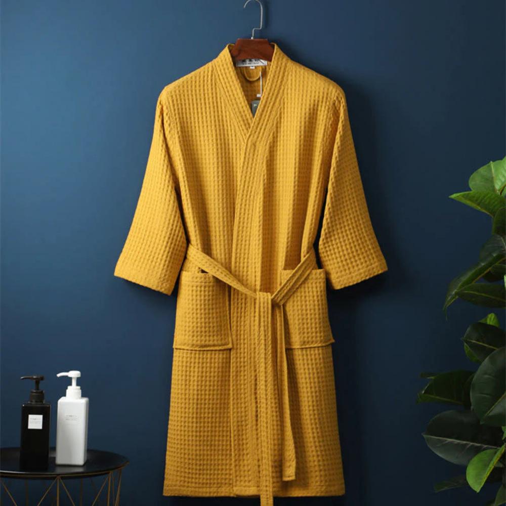 Women's Waffle Cotton Bathrobe, V-Neck & Pockets