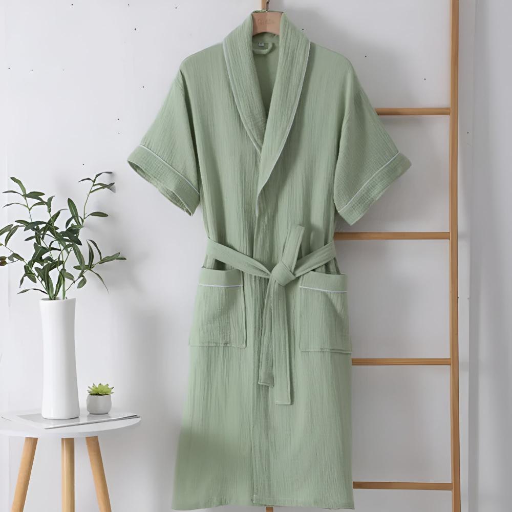 Unisex Double Cotton Gauze Bathrobe, Short Sleeves