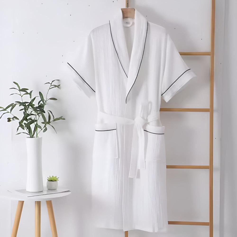 Unisex Double Cotton Gauze Bathrobe, Short Sleeves