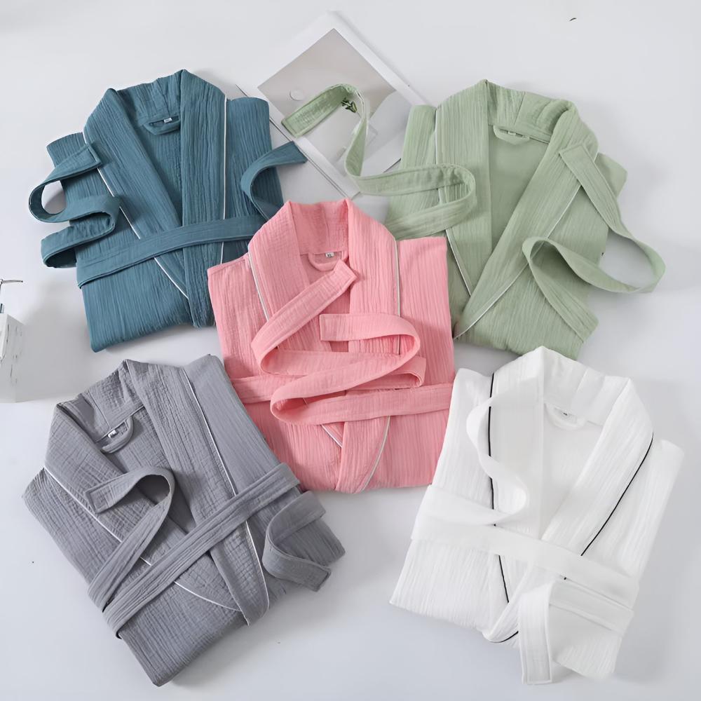 Unisex Double Cotton Gauze Bathrobe, Short Sleeves
