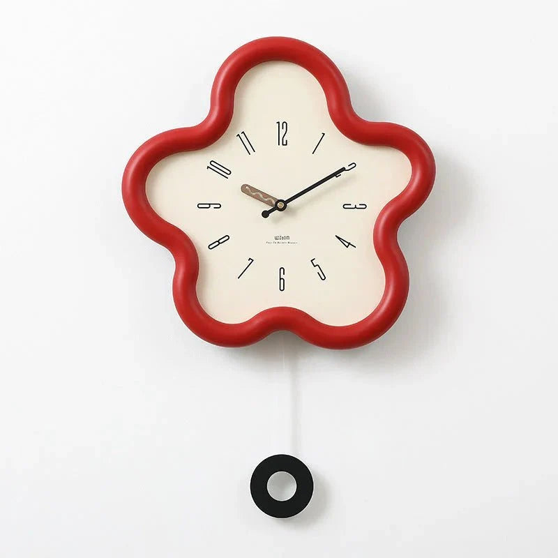 Horloge murale fleur 3D à balancier, mécanisme silencieux