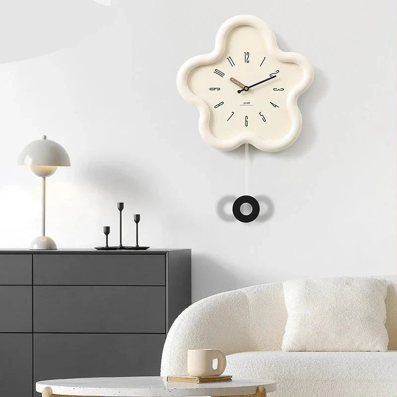 Horloge murale fleur 3D à balancier, mécanisme silencieux