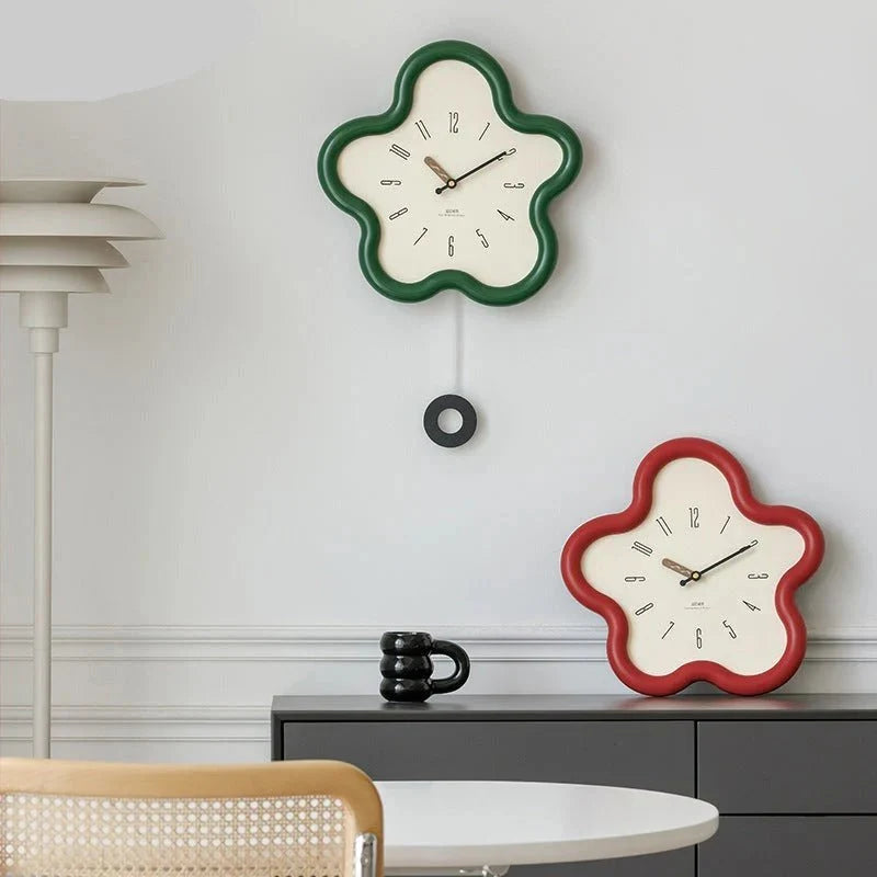 Horloge murale fleur 3D à balancier, mécanisme silencieux