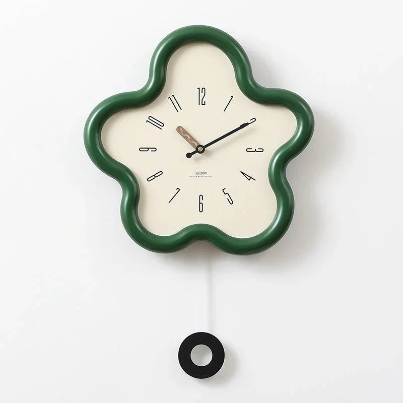 Horloge murale fleur 3D à balancier, mécanisme silencieux