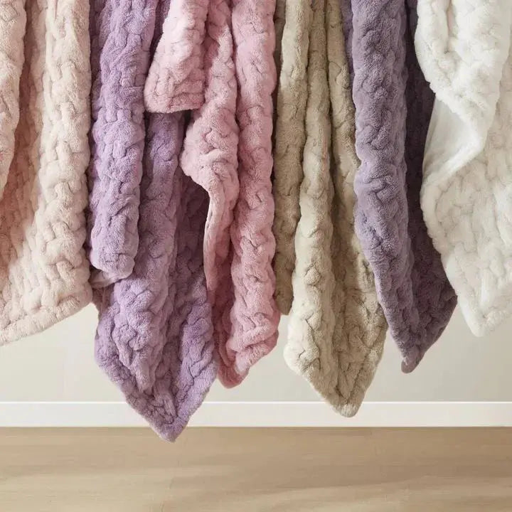 Ruched Faux Fur Throw, Double-Sided