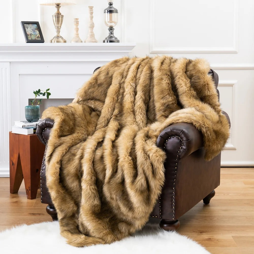 Plaid en Fausse Fourrure Douce, Effet Renard