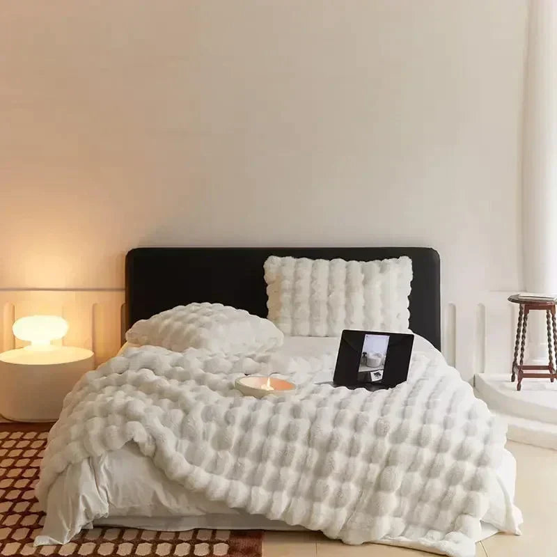 Plaid en fausse fourrure douce, anti-boulochage