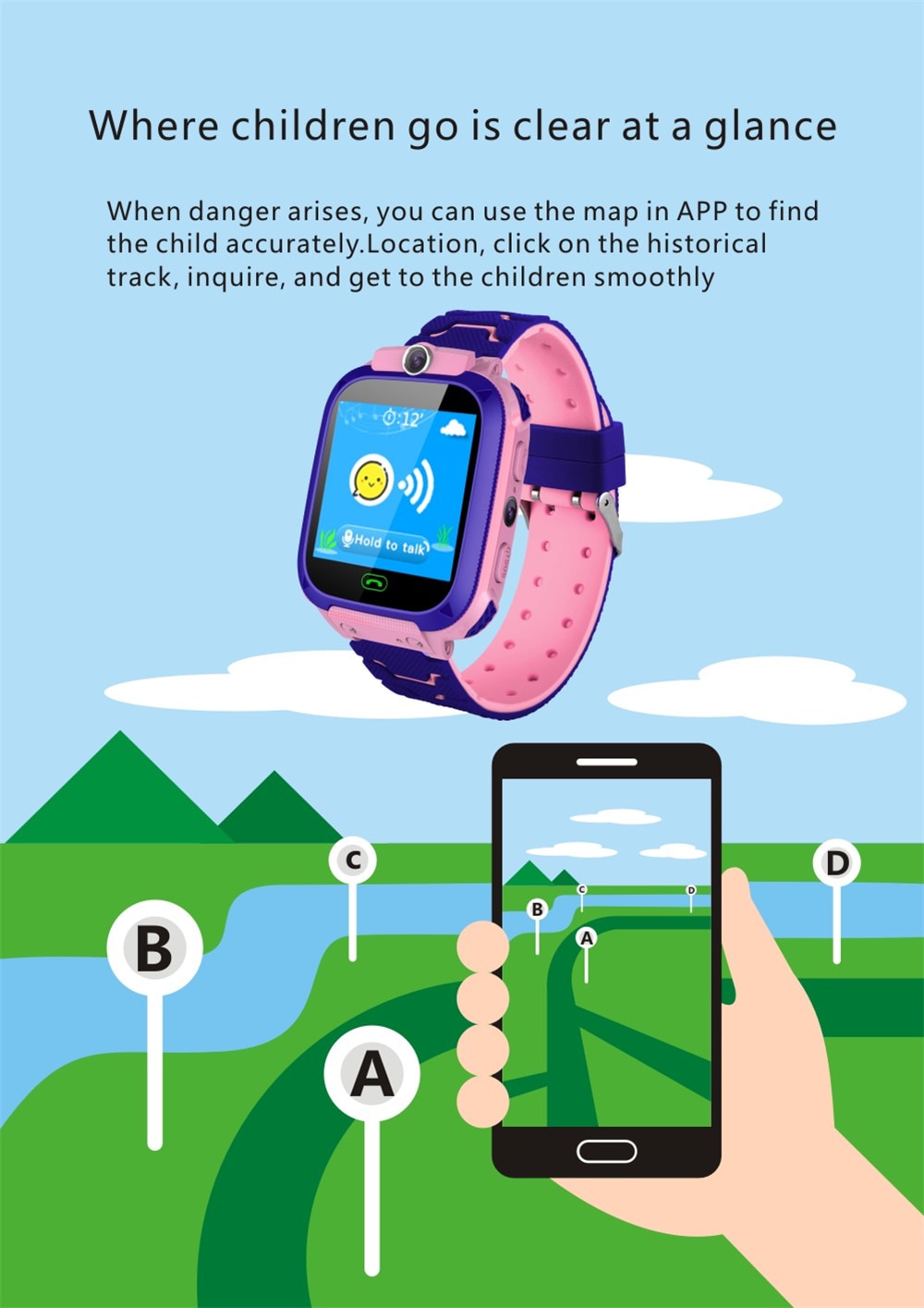 Montre connectée pour enfant avec appel et bouton SOS