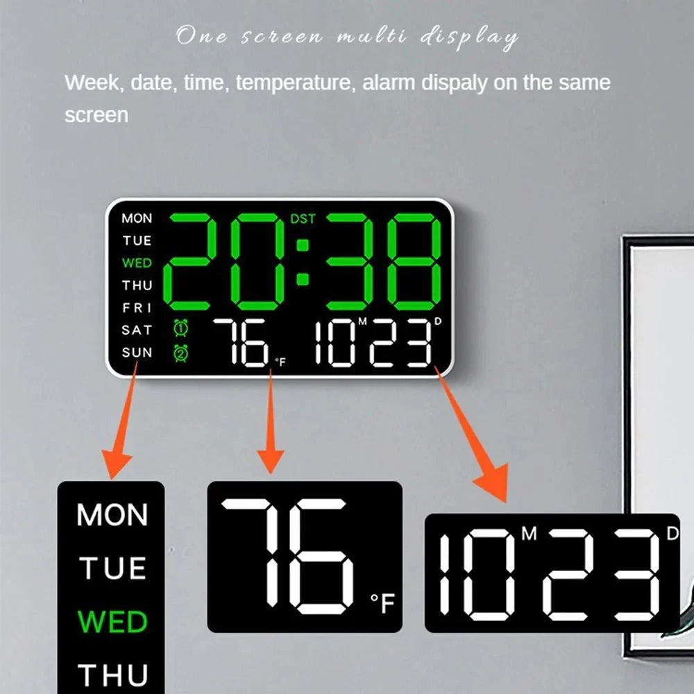 Réveil LED avec calendrier et température, à poser ou fixer