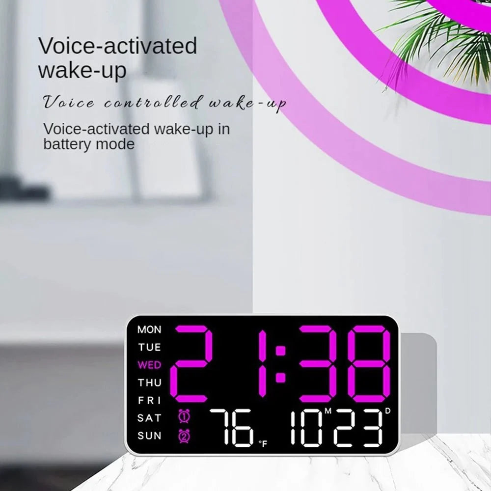 Réveil LED avec calendrier et température, à poser ou fixer
