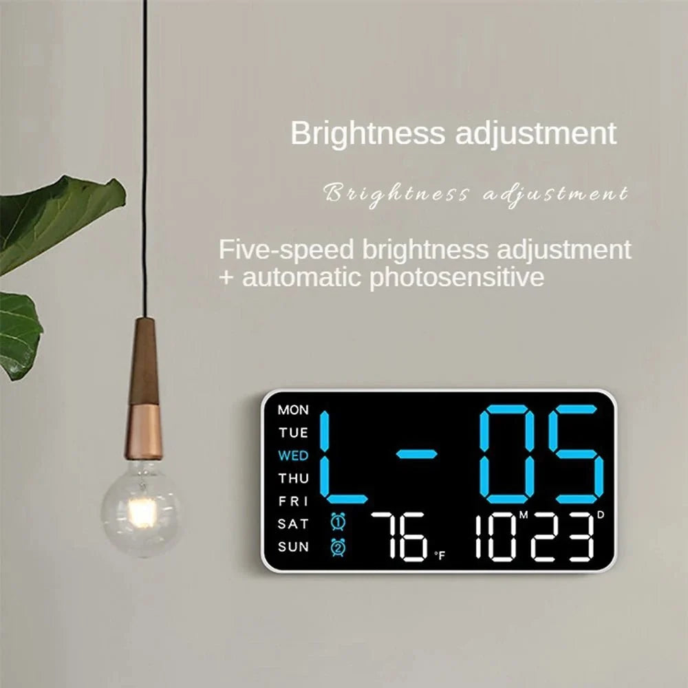 Réveil LED avec calendrier et température, à poser ou fixer