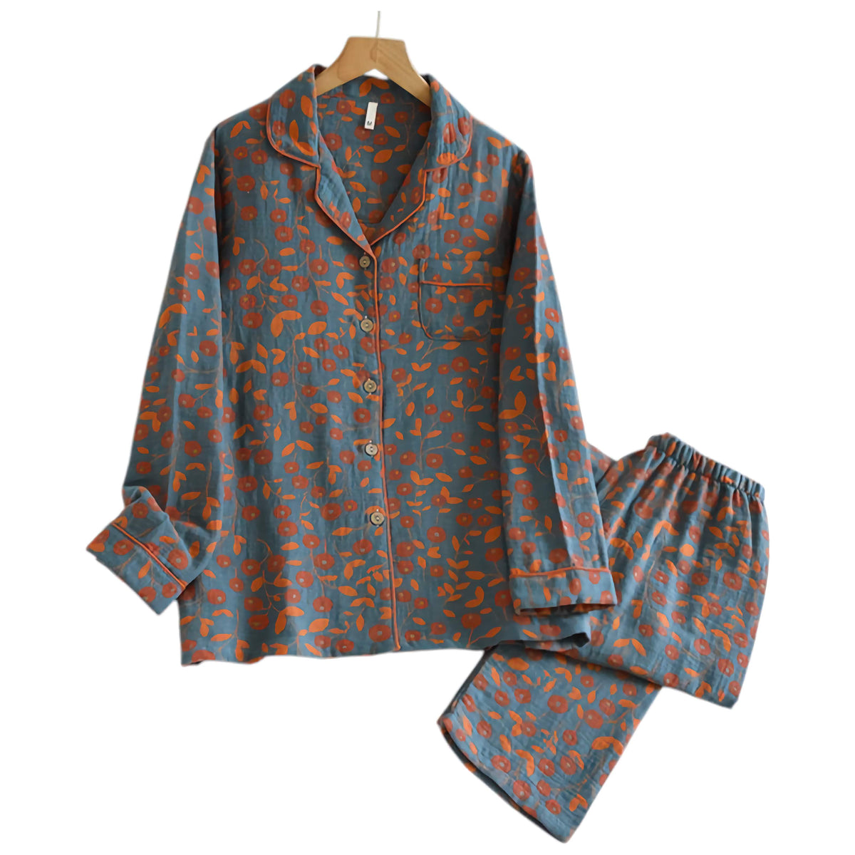 Pyjama femme en coton jacquard, haut et pantalon