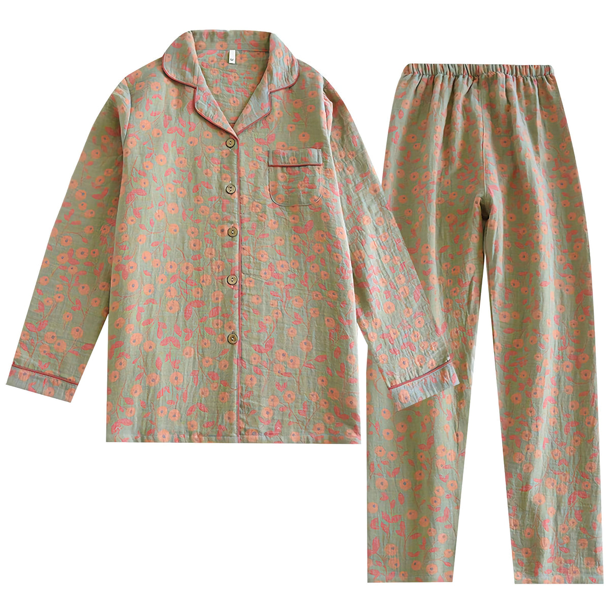 Pyjama femme en coton jacquard, haut et pantalon