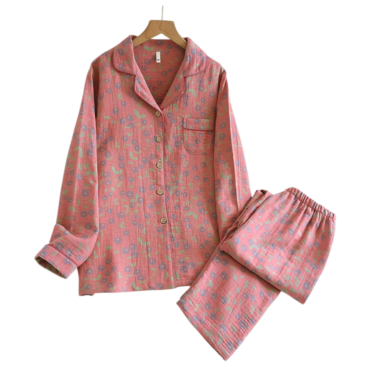 Pyjama femme en coton jacquard, haut et pantalon