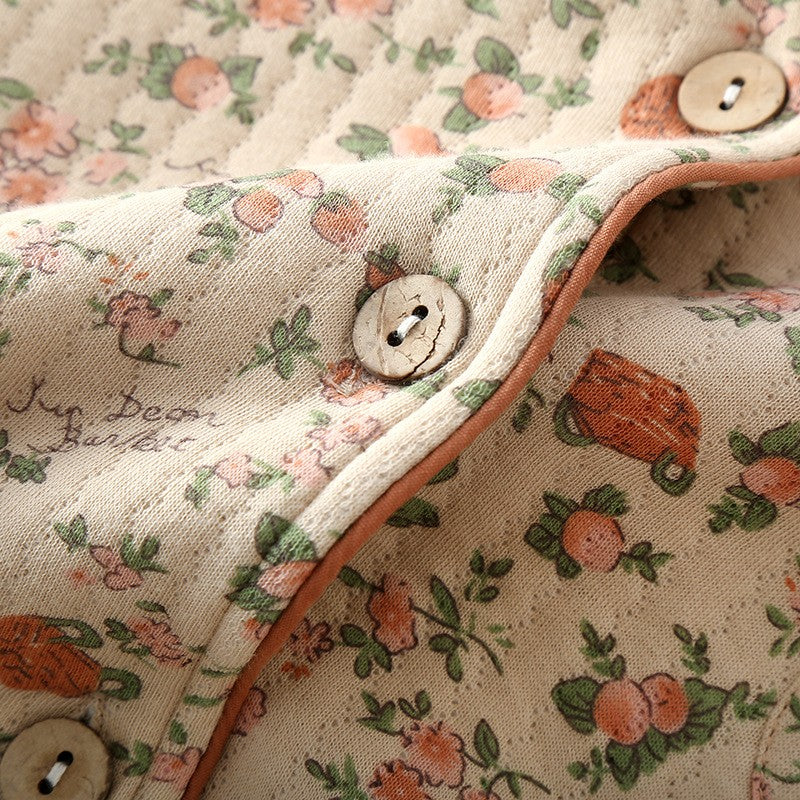 Pyjama femme vintage en coton matelassé fleuri