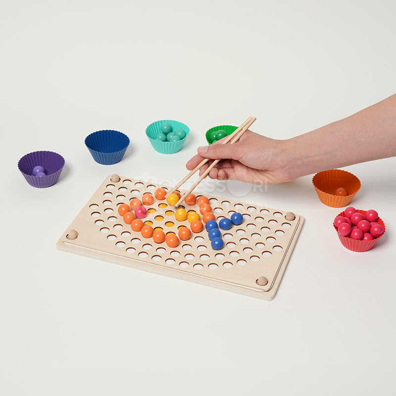Wooden Bead Sorting Game with Tweezers, Ages 3+