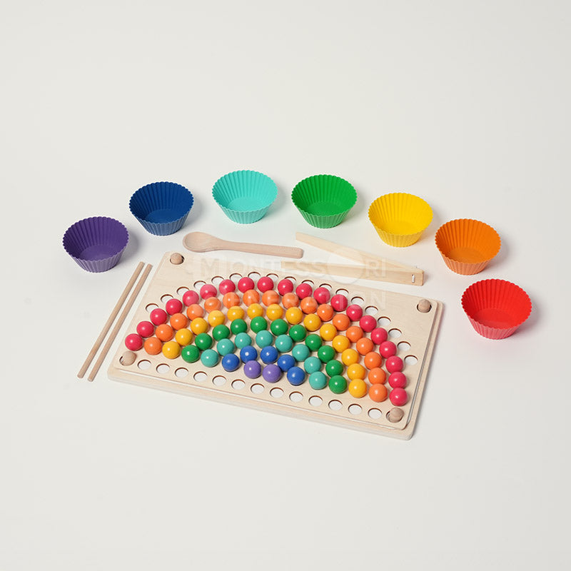 Wooden Bead Sorting Game with Tweezers, Ages 3+