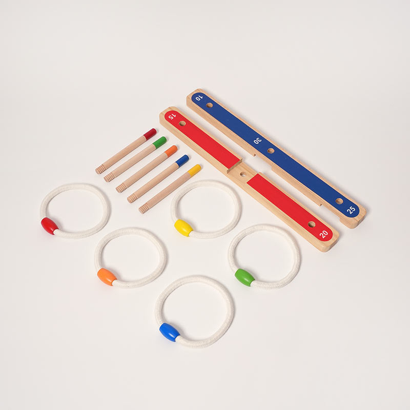 Jeu d'anneaux en bois, 5 anneaux en corde, dès 3 ans