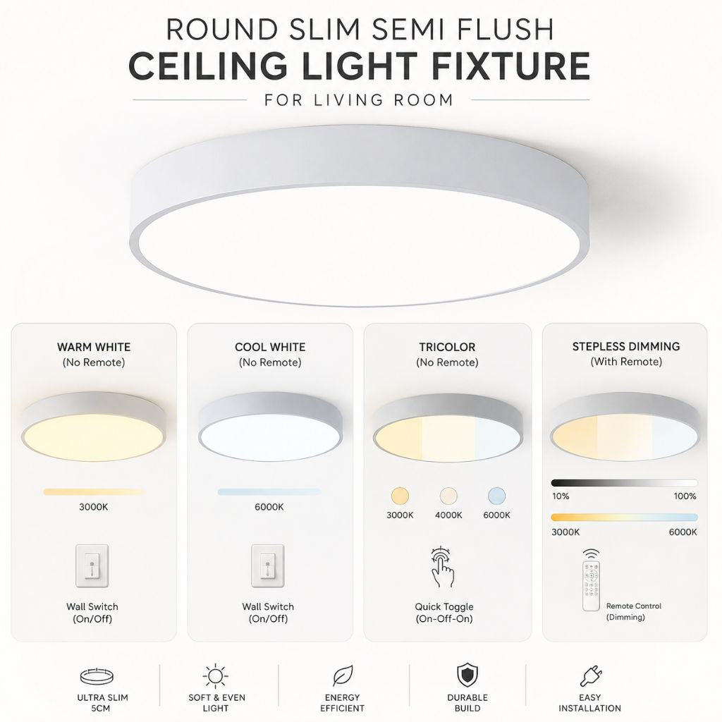 Ultra-Slim Round LED Ceiling Light, 5 cm Deep