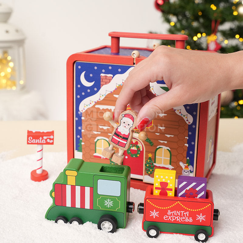 Atelier du Père Noël en bois avec 18 figurines