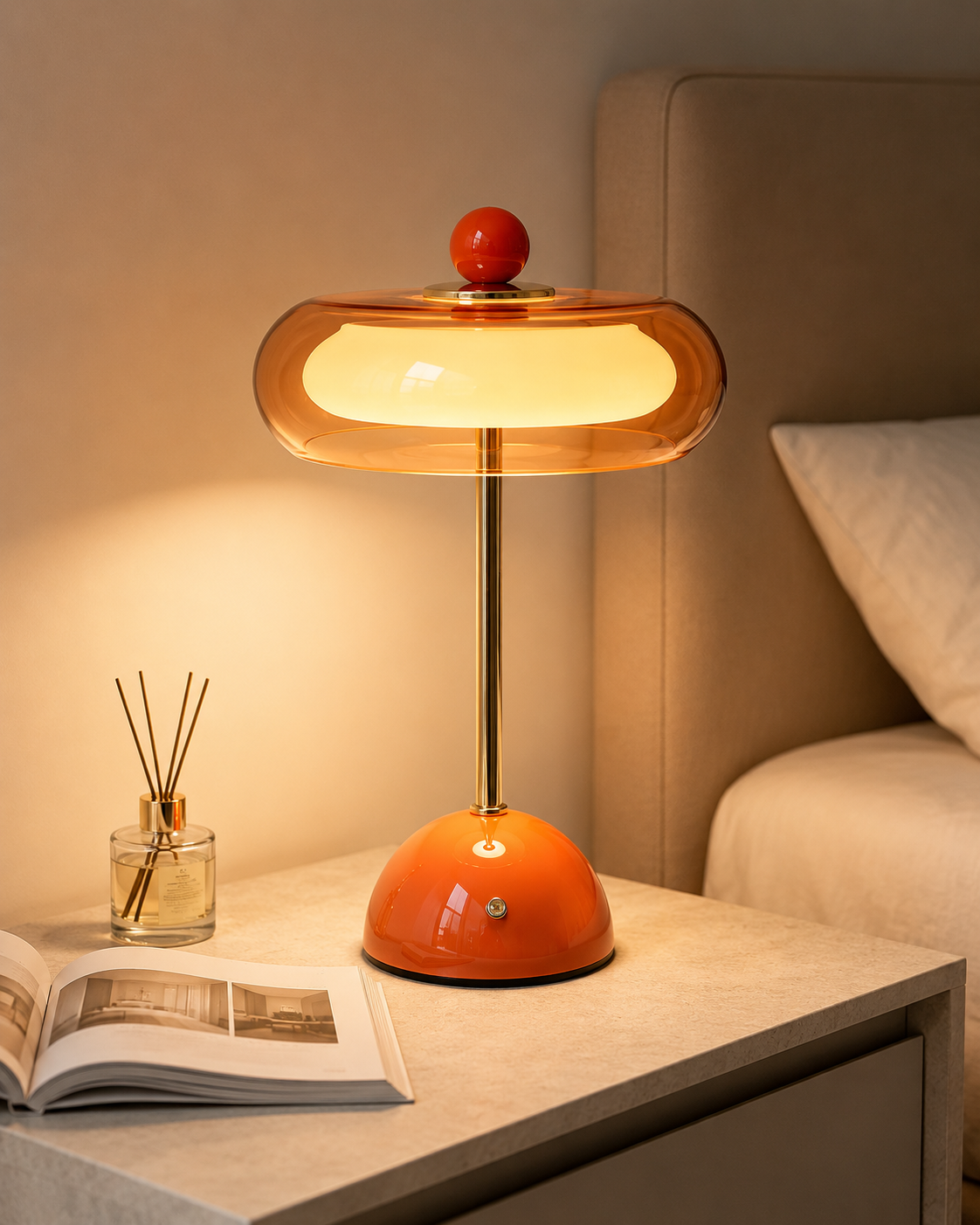 Lampe de table rechargeable en verre, style rétro