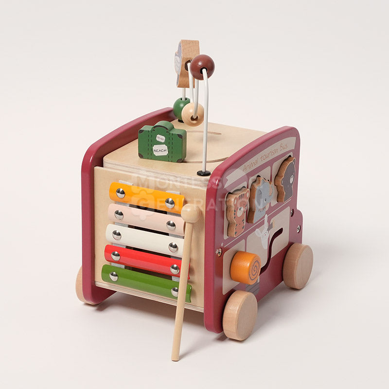 Bus d'activités en bois safari avec xylophone, dès 2 ans