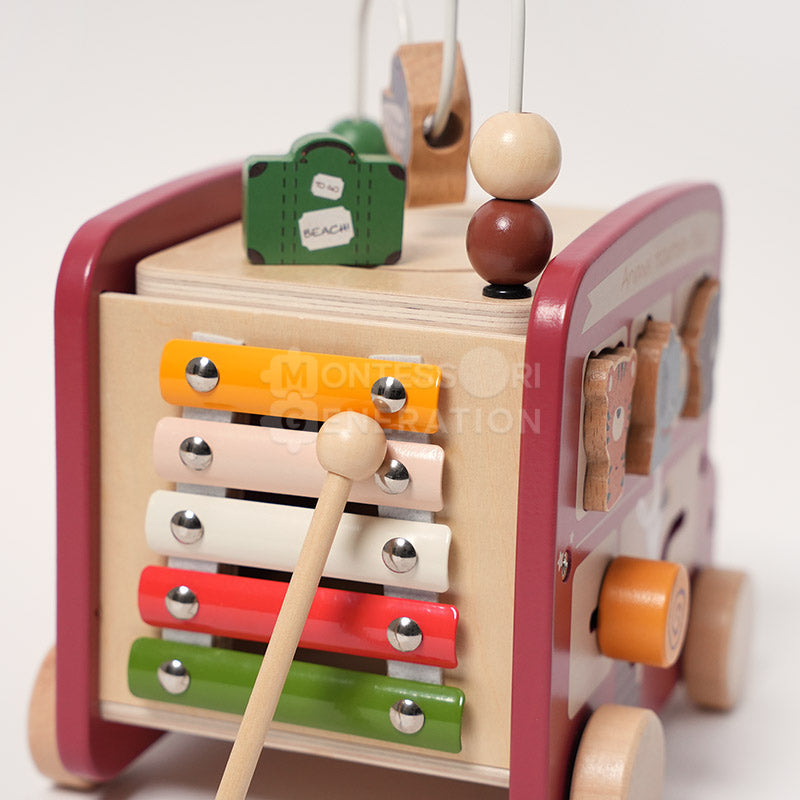 Bus d'activités en bois safari avec xylophone, dès 2 ans