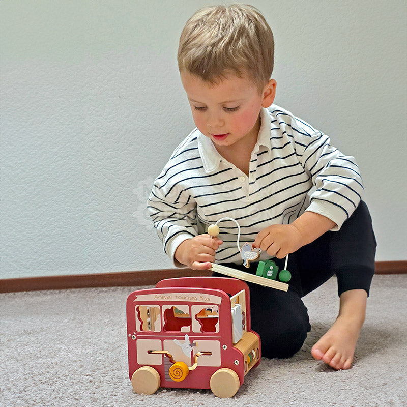 Bus d'activités en bois safari avec xylophone, dès 2 ans