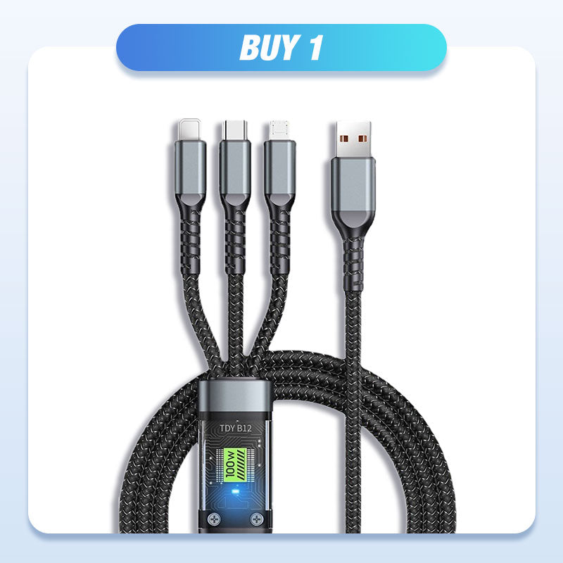 3-in-1 Transparent Light-Up Charging Cable, 1.2 m