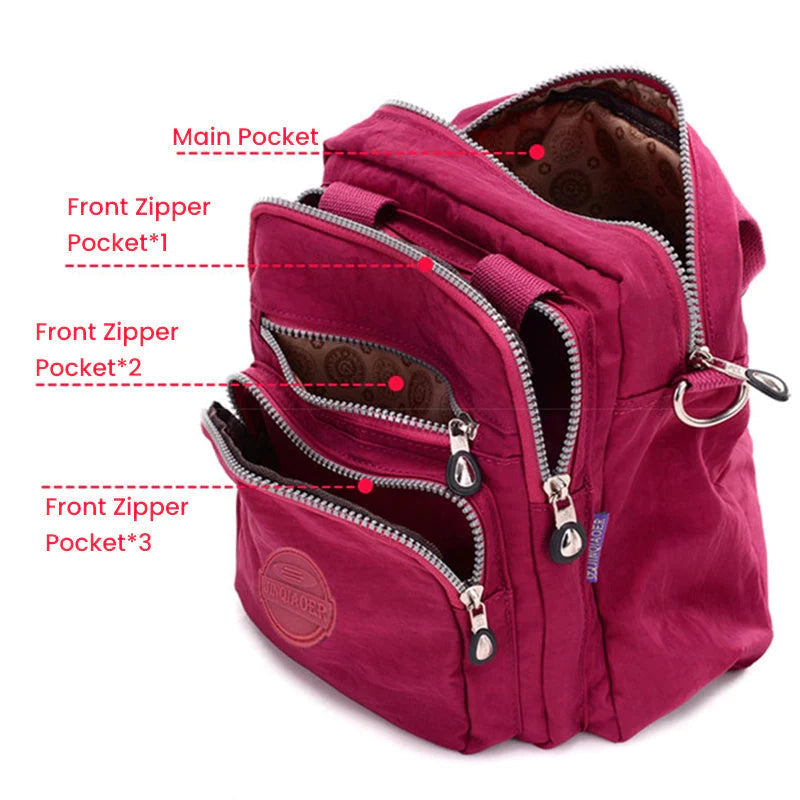 Sac à bandoulière décontracté en nylon, zippé