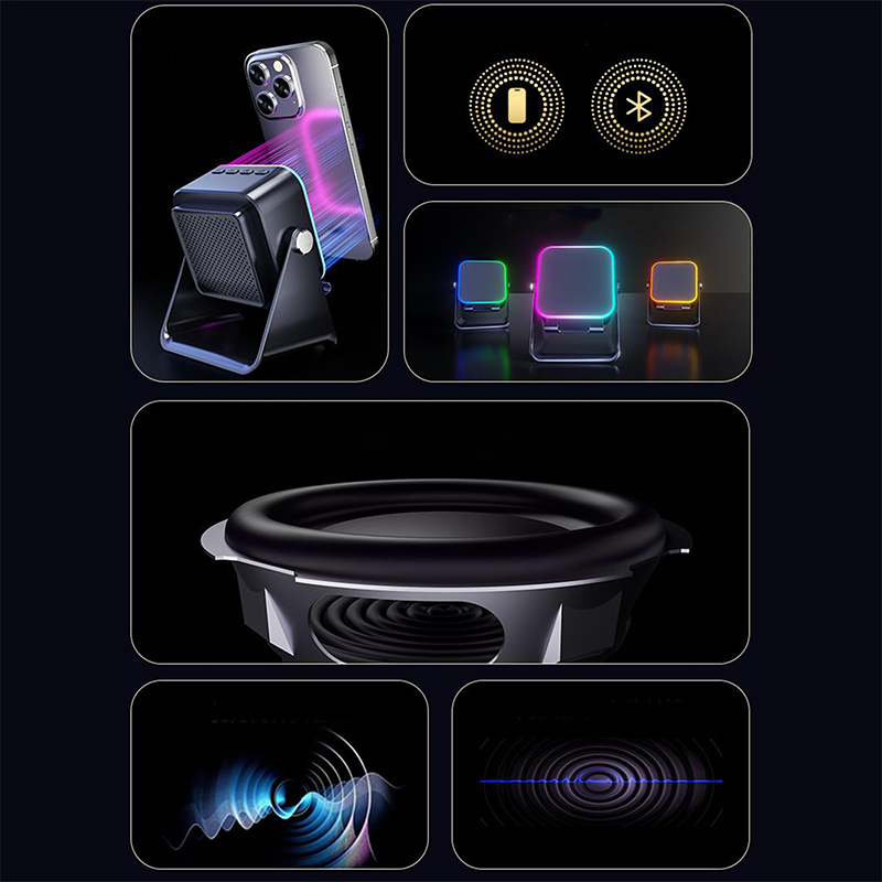 Support téléphone avec enceinte à induction 5 en 1