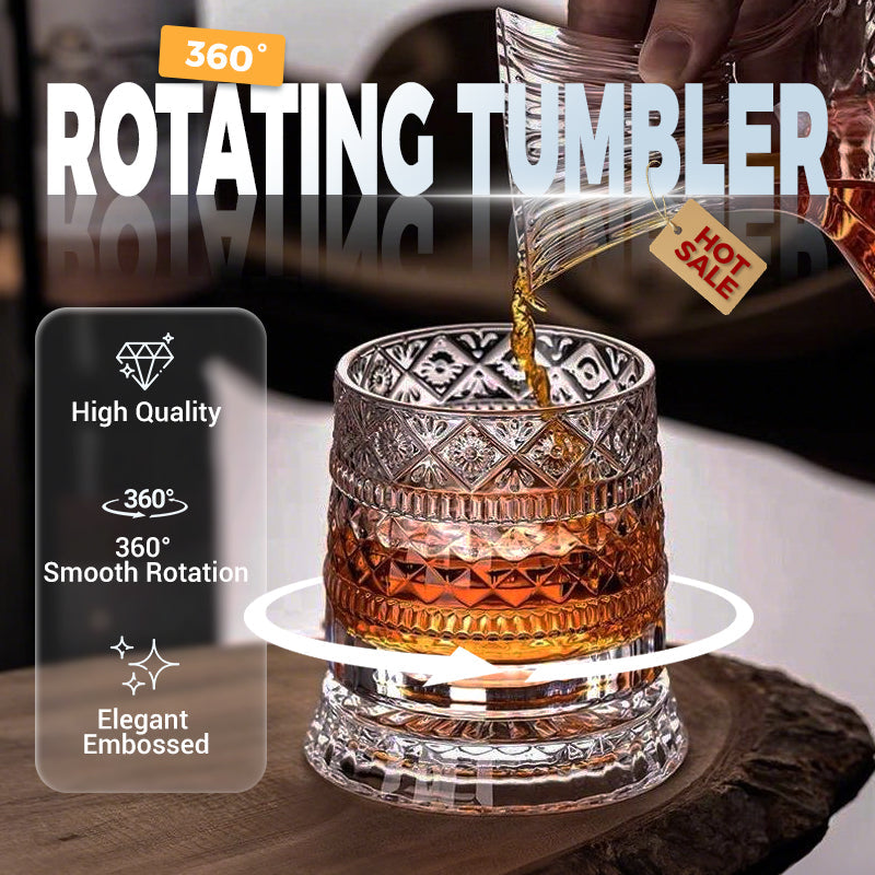 360° Rotating Whisky Glass, Embossed Pattern, 300 ml