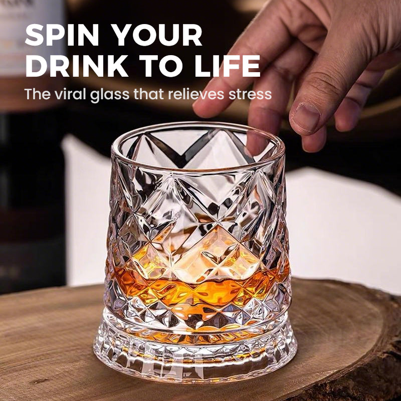 360° Rotating Whisky Glass, Embossed Pattern, 300 ml