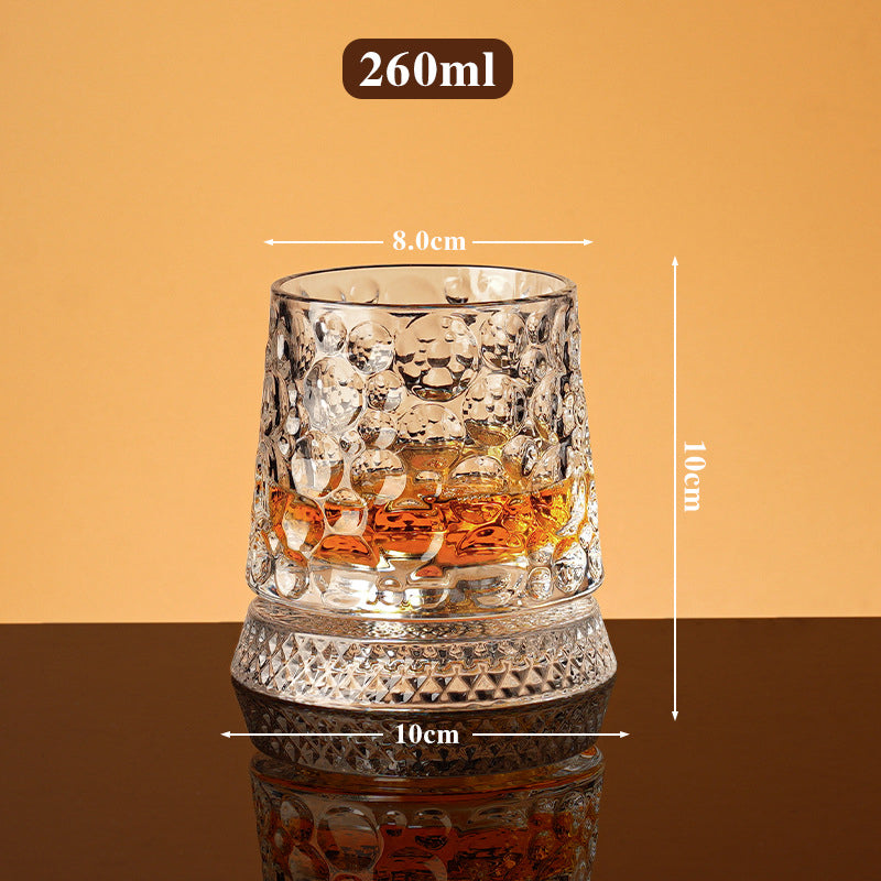 360° Rotating Whisky Glass, Embossed Pattern, 300 ml