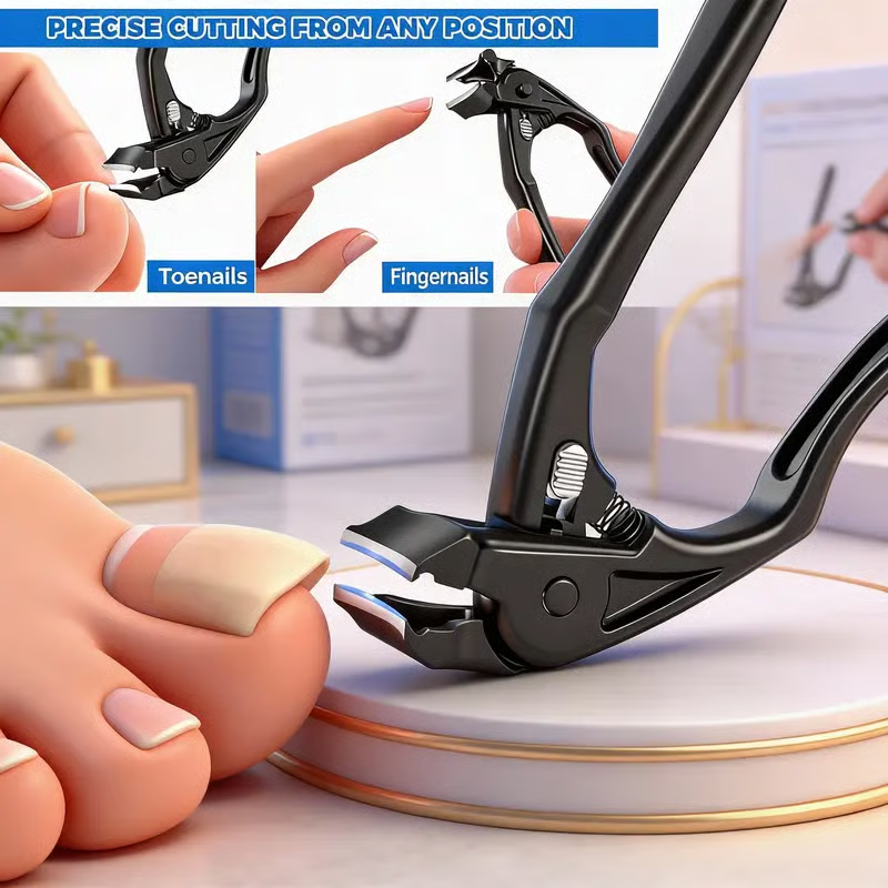 Curved Blade Nail Clipper with Long Lever, Black