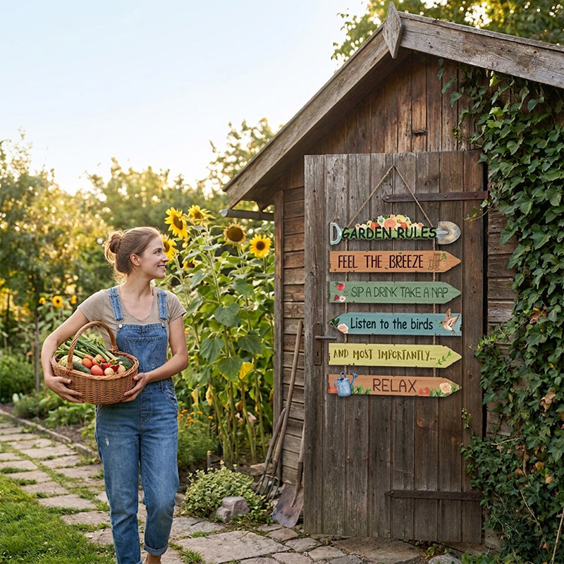 Rustic Wooden Hanging Garden Sign