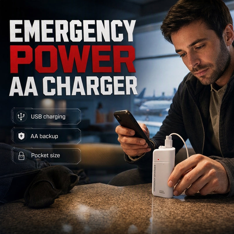 Chargeur de secours USB à piles AA, format poche