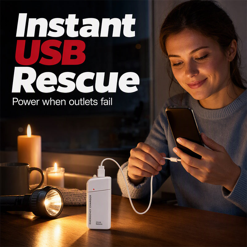 Chargeur de secours USB à piles AA, format poche
