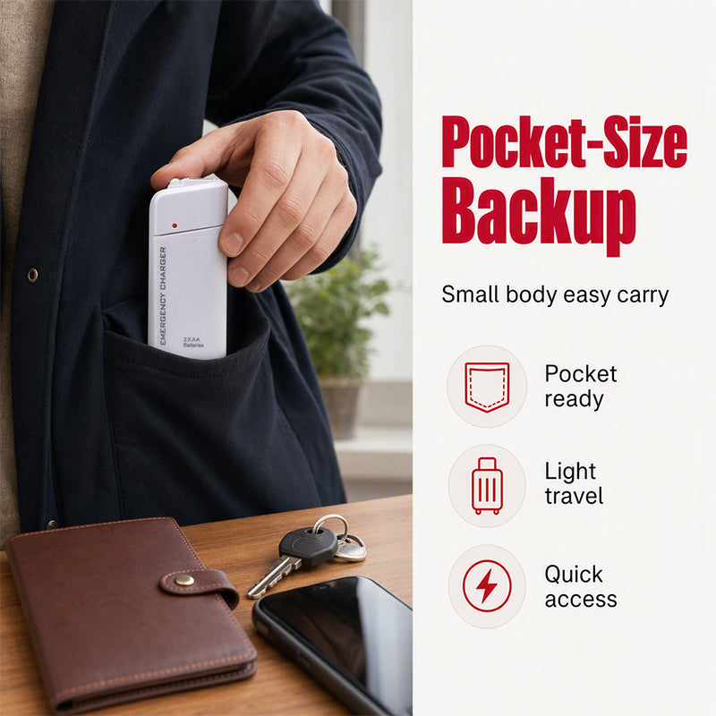 Chargeur de secours USB à piles AA, format poche