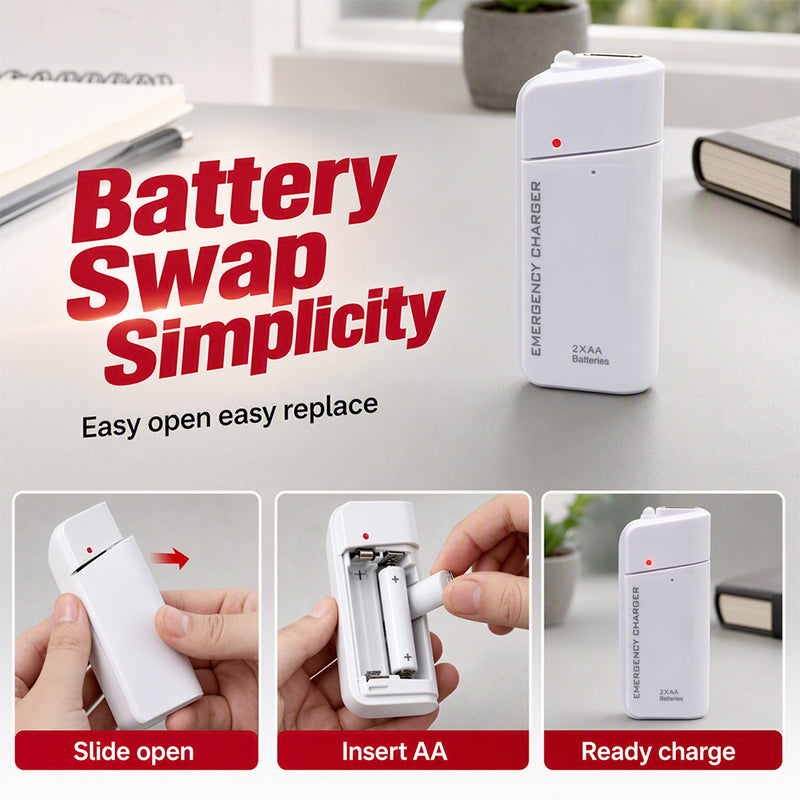 Chargeur de secours USB à piles AA, format poche