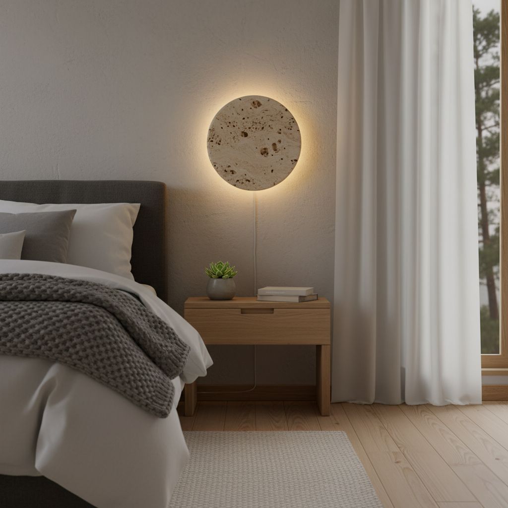 Round Natural Travertine Wall Light, LED