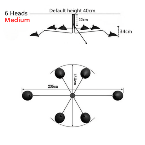 Nordic Retro Chandelier, 3 or 6 Adjustable Heads