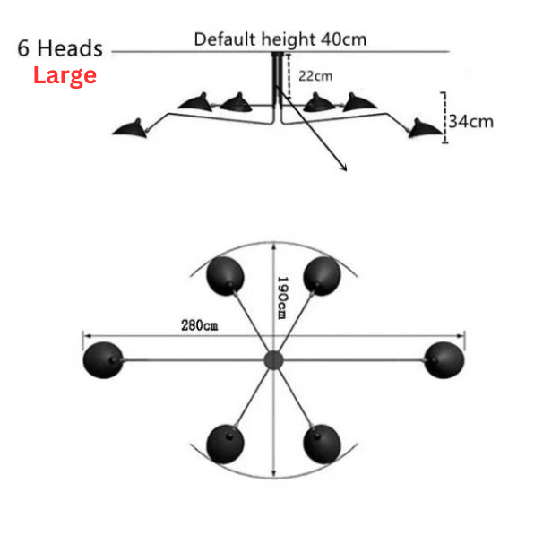 Nordic Retro Chandelier, 3 or 6 Adjustable Heads