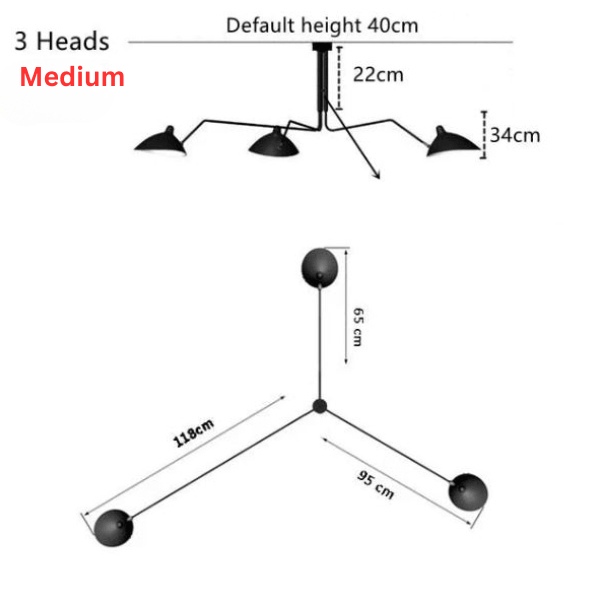 Nordic Retro Chandelier, 3 or 6 Adjustable Heads