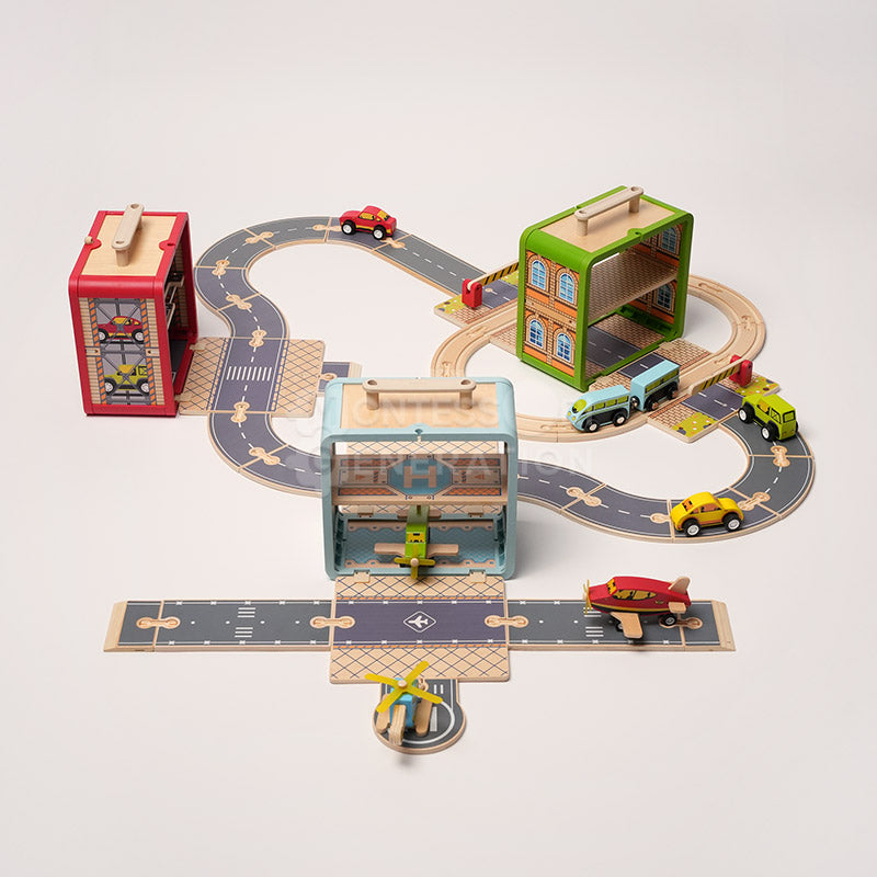 Wooden Track Building Kit: Station, Garage or Airport