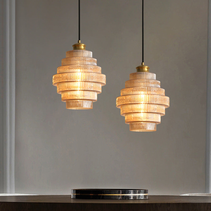 Bottle-Shaped Glass Pendant Light with Brass Finish